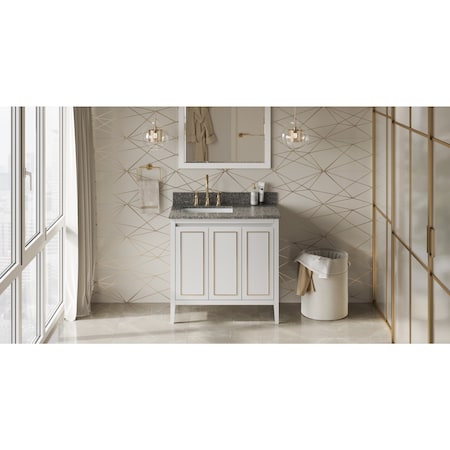 Jeffrey Alexander 36In. Wht Percival Vanity, Left Offset, Boulder Vanity Cultured Mrbl Vanity Top, Undrmnt Rctngl Bowl VKITPER36WHBOR